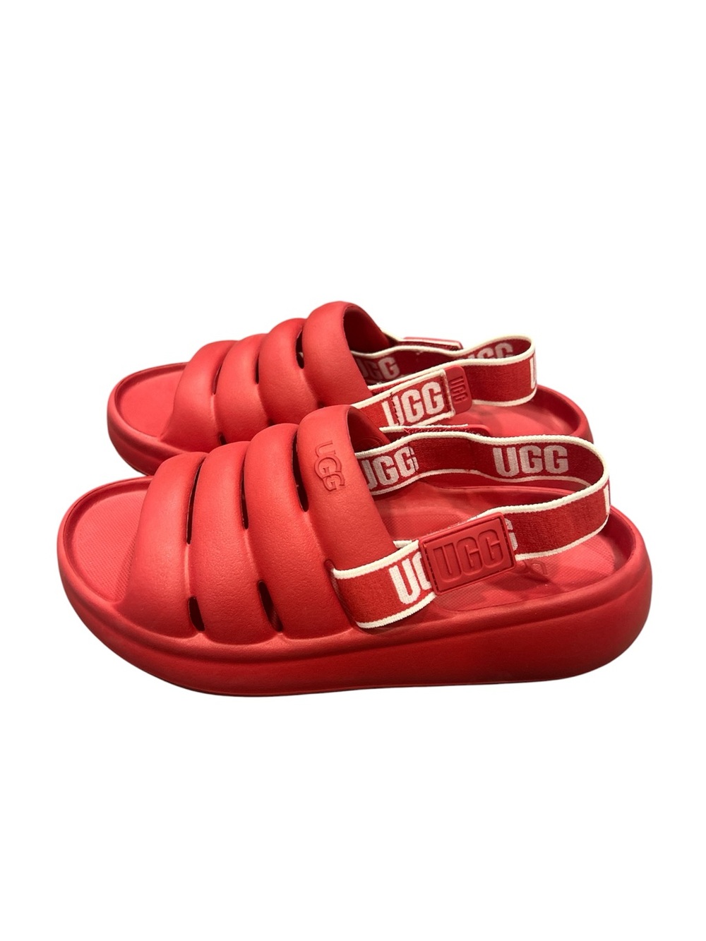 UGG Women’s Sport Yeah Red Padded Foam Slide Sandals with Branded Heel Strap